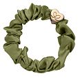 By Eloise London Gold Heart Silk Scrunchie Leopard - Olive Green